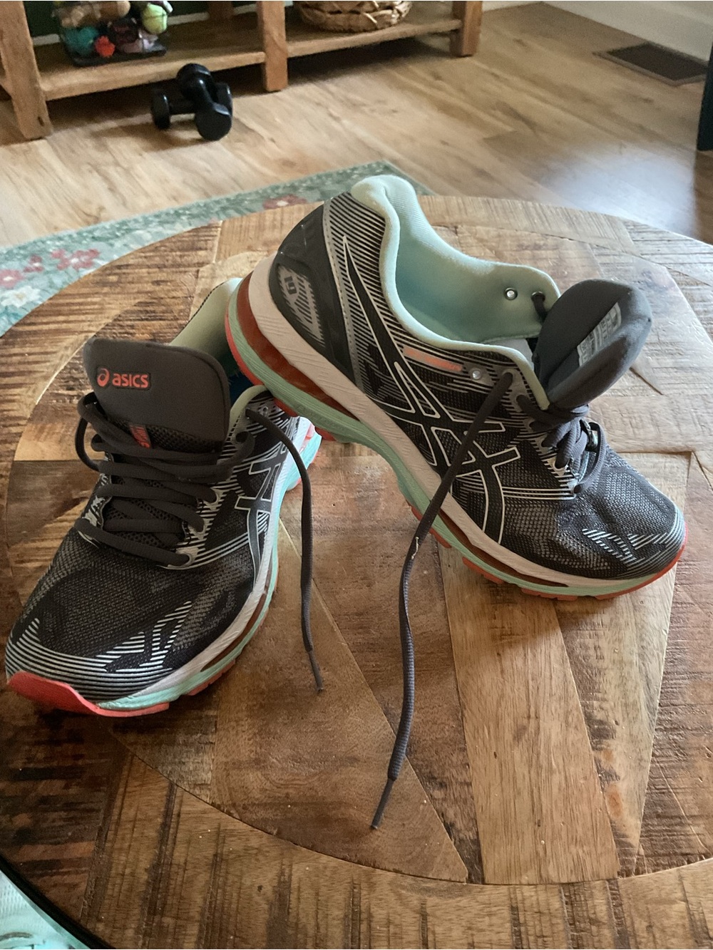 Asics Women's Gray Running Shoes with Mint and Coral Accents